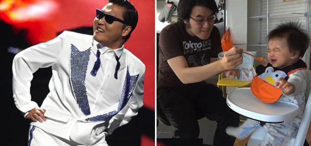 صورة طفل كيوت يرفض تناول الطعام من دون أغنية Gangnam Style