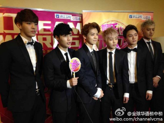 صورة إكسو فازوا بجائزة أفضل فرقة آسيوية تأثيراً في حفل توزيع جوائز الأغاني الـ ١٨ في الصين