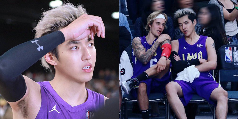 صورة كريس شوهد مع جاستن بيبر ونجوم آخرين في مباراة NBA لكل النجوم ٢٠١٨